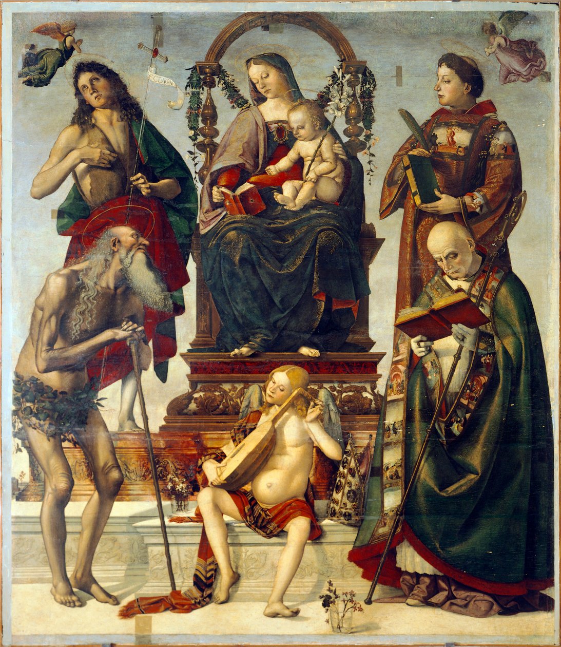 Pala św Onufrego, Madonna z Dzieciątkiem ze świętymi, Luca Signorelli (ok. 1445-1523), olej na desce, 221x189 cm. autorstwa Luca Signorelli