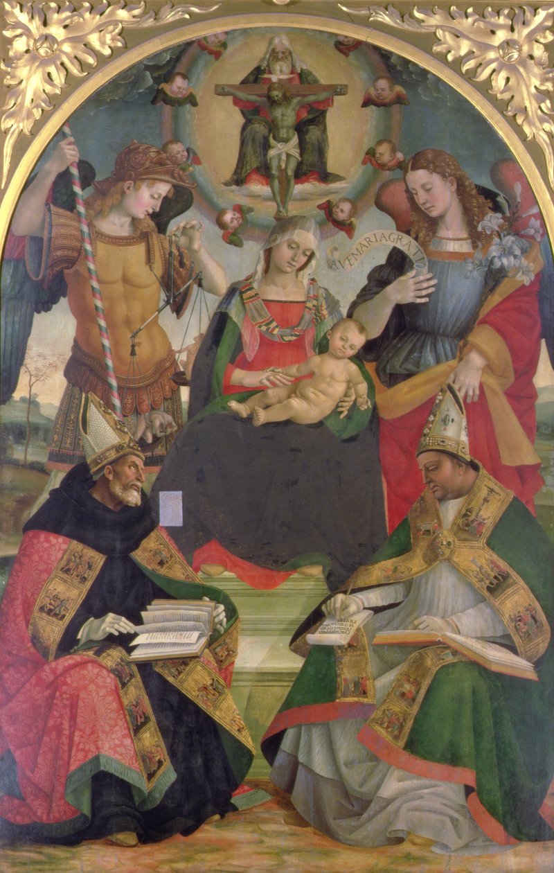 Trójca, Madonna z Dzieciątkiem, Aniołowie i święci, c.1505-08 (olej na desce) autorstwa Luca Signorelli