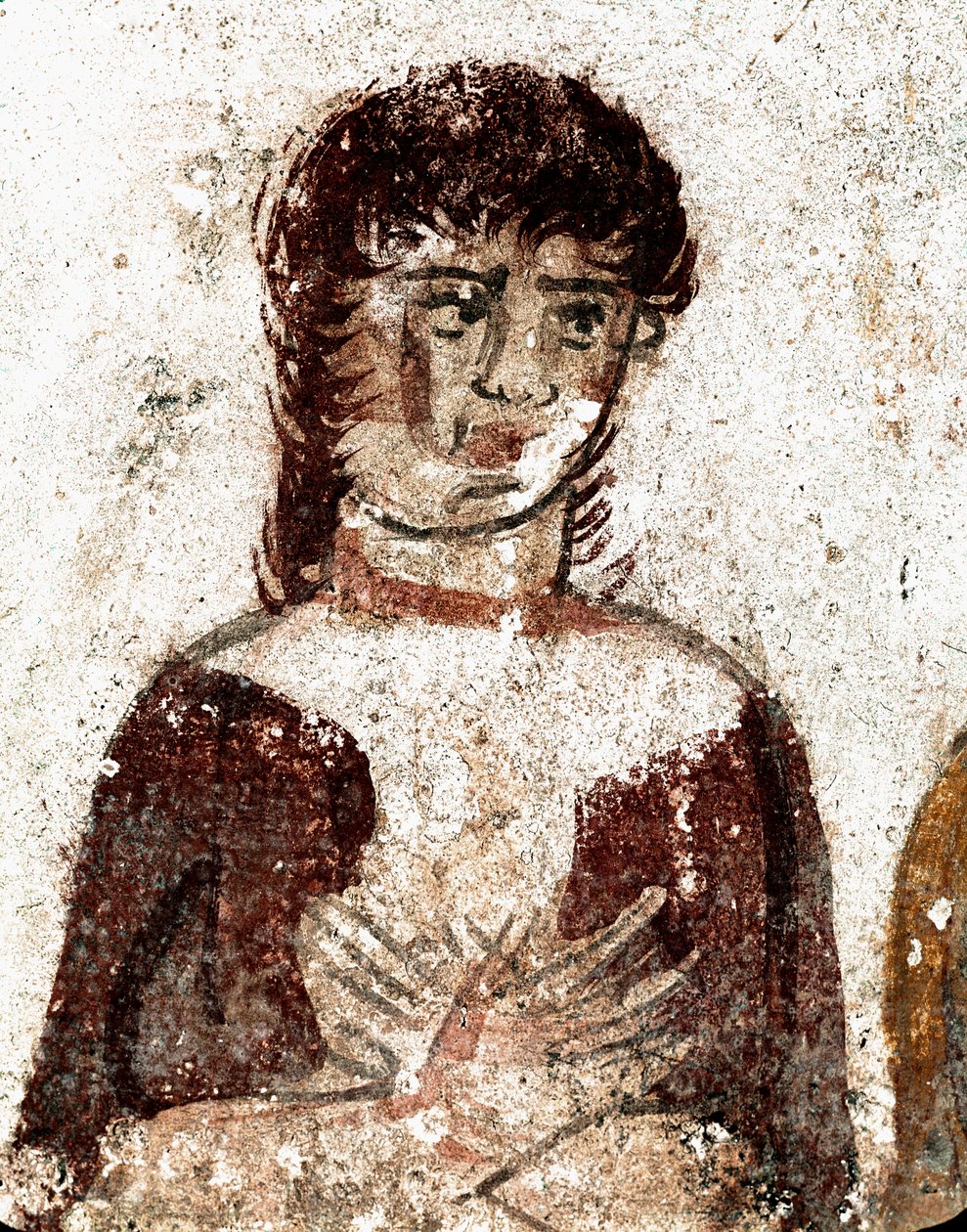 Fresk przedstawiający kobietę Lucanian z IV wieku p.n.e., z grobowca jeźdźca w miejscu Paestum we Włoszech. Narodowe Muzeum Archeologiczne, Paestum autorstwa Lucanian School