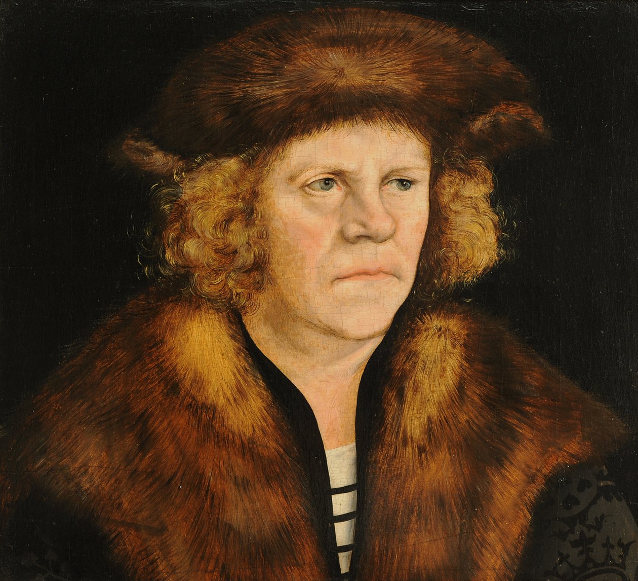 Portret mężczyzny w brązowym futrzanym berecie autorstwa Lucas Cranach the Elder