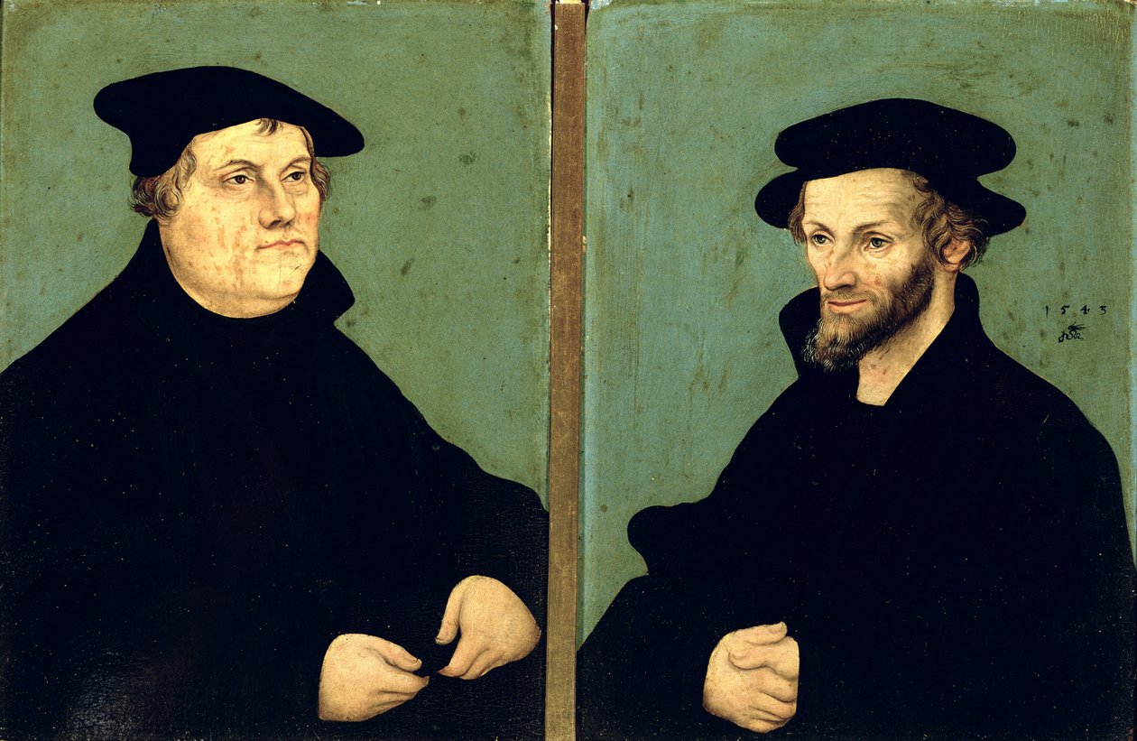 Podwójny portret Marcina Lutra (1483-1546) i Filipa Melanchtona (1497-1560) 1543 autorstwa Lucas Cranach the Elder