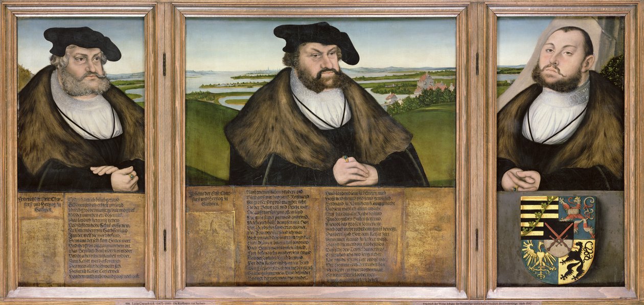 Elektorzy sascy: Fryderyk Mądry (1482-1556) Johann Niezłomny (1468-1532) i Johann Friedrich Wspaniały (1503-54) 1532 autorstwa Lucas Cranach the Elder