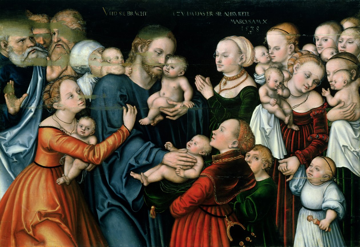 Pozwól małym dzieciom przyjść do mnie, 1538 autorstwa Lucas Cranach the Elder