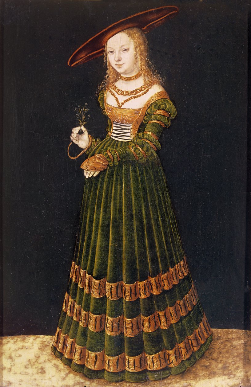 Młoda dziewczyna trzymająca kwiaty, 1526 autorstwa Lucas Cranach the Elder