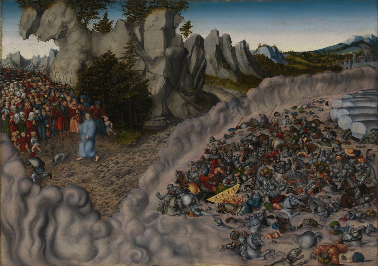 Izraelici maszerują przez Morze Czerwone autorstwa Lucas Cranach the Elder