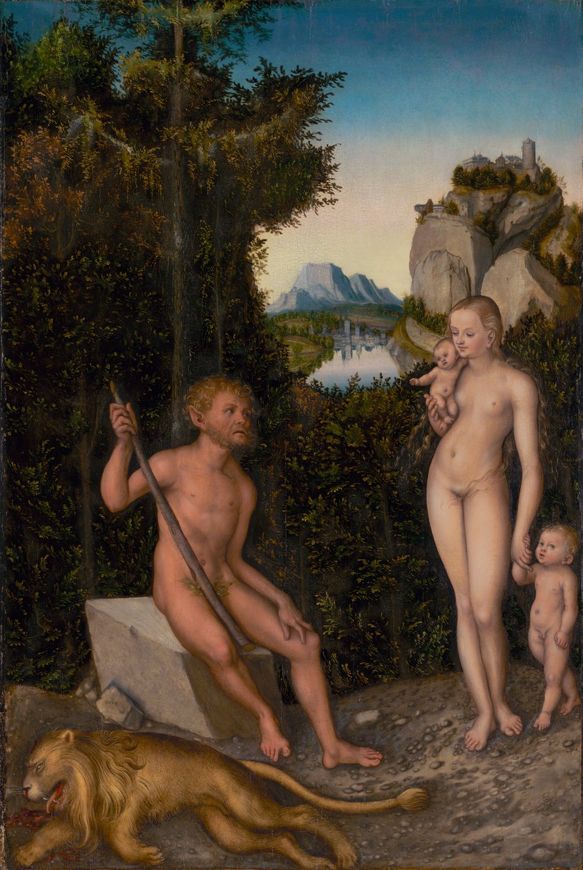 Faun i jego rodzina z zabitym lwem autorstwa Lucas Cranach the Elder