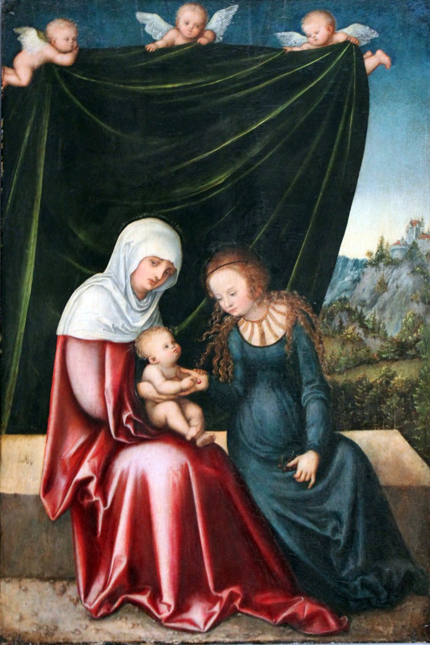 Św. Anna Selbdritt na kamiennej ławce autorstwa Lucas Cranach the Elder