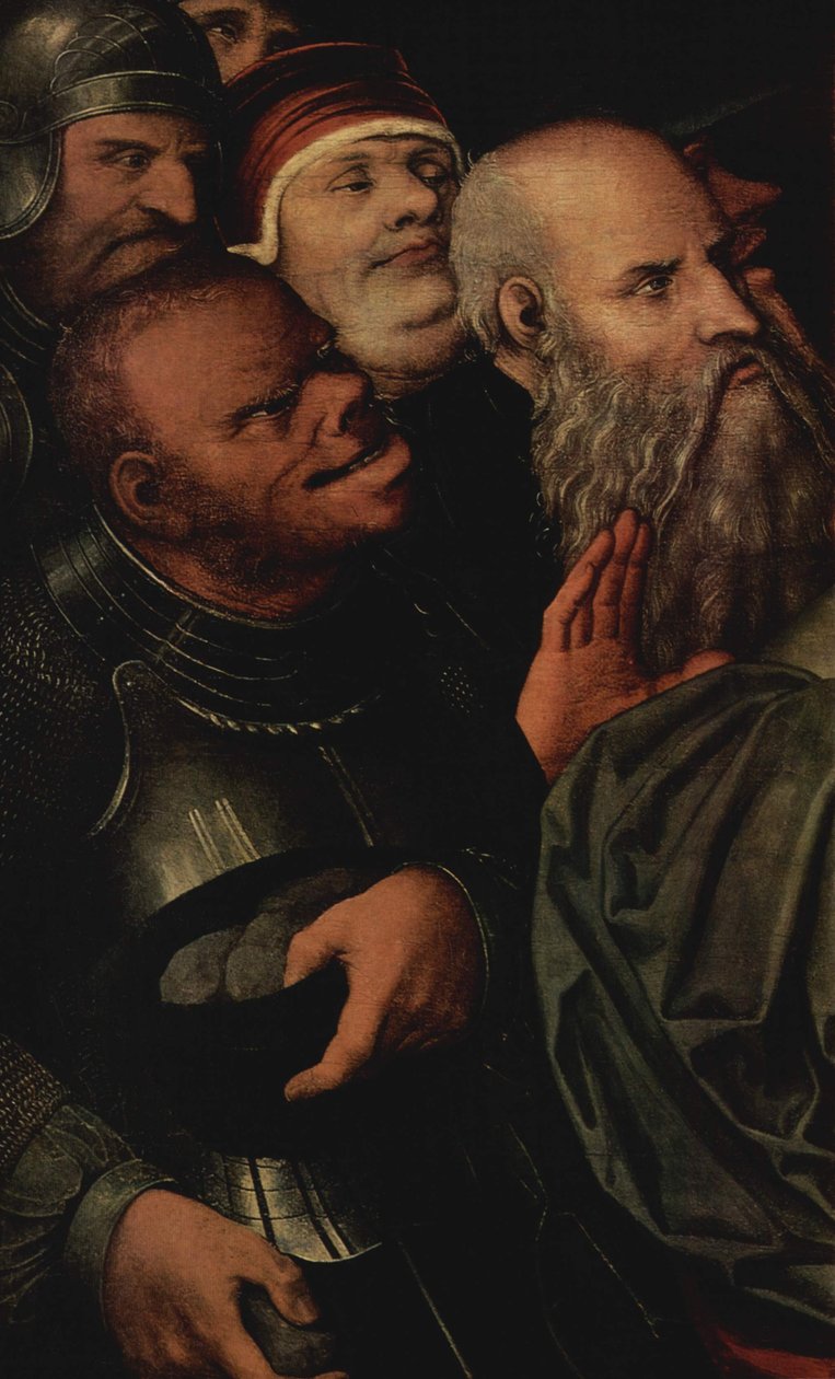 Chrystus i cudzołożnica szczegółowo autorstwa Lucas Cranach the Younger