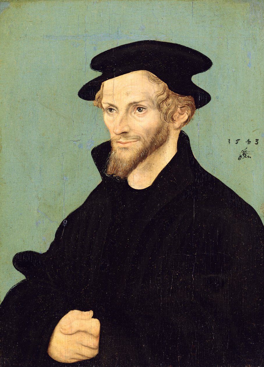 Portret Philippa Melanchtona (1479-1560), 1543 (olej na płótnie) autorstwa Lucas studio of Cranach