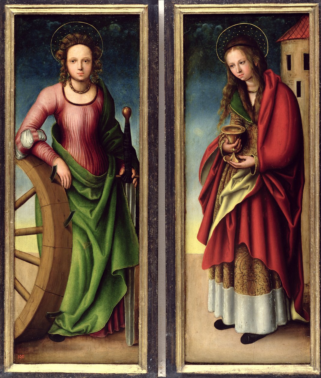 św. Katarzyna i św. Barbara, 1510 autorstwa Lucas studio of Cranach
