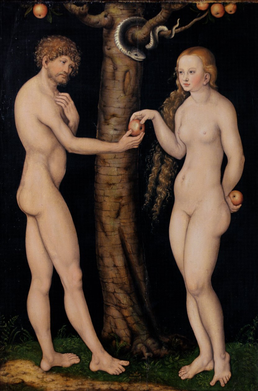 Adam i Ewa w ogrodzie Eden, ok. 1520-25 (olej na drewnie) autorstwa Lucas Cranach the Elder