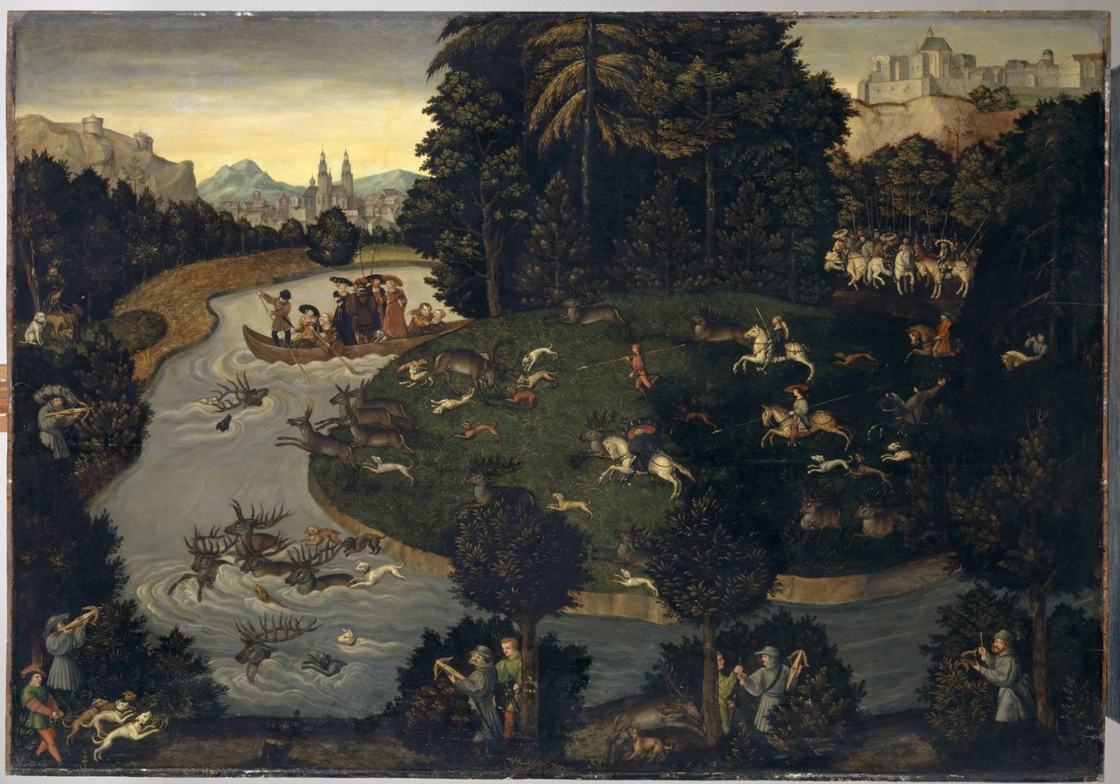 Polowanie na jelenie Fryderyka Mądrego z cesarzem Maksymilianem I, ok. 1600 autorstwa Lucas Cranach the Elder