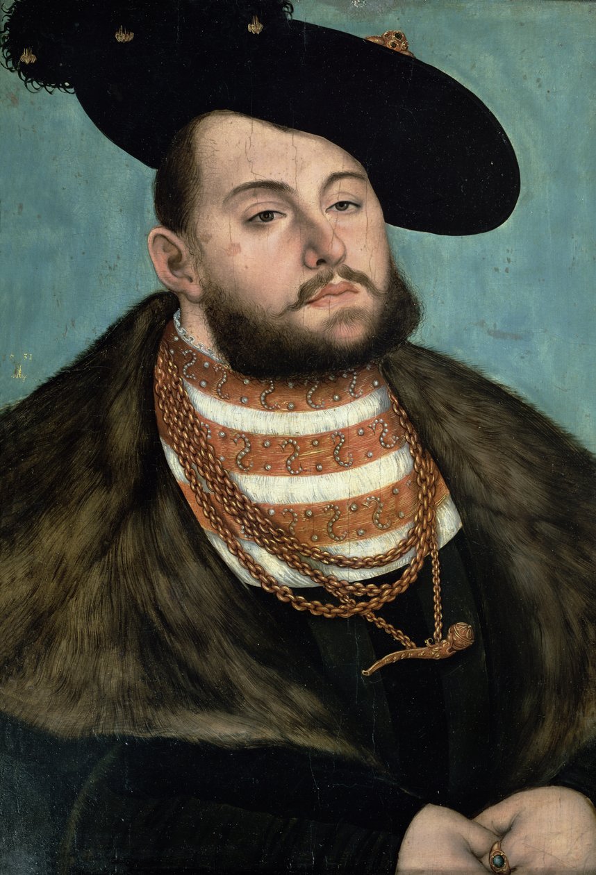 Portret Jana Fryderyka Wspaniałego (1503-54)-elektora Ernestyny Saksonii, 1531 autorstwa Lucas Cranach the Elder