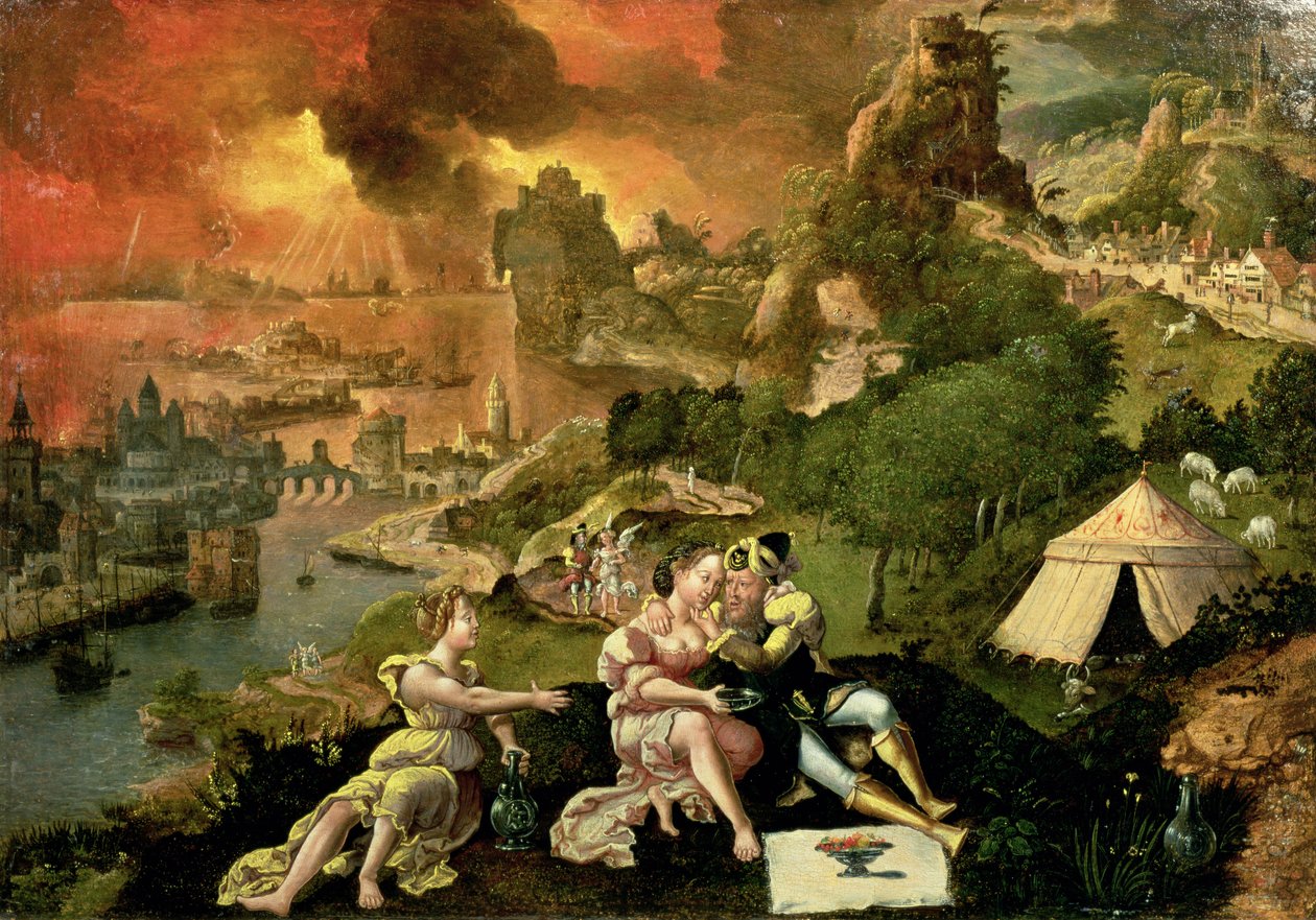Lot i jego córki (panel) autorstwa Lucas van Gassel