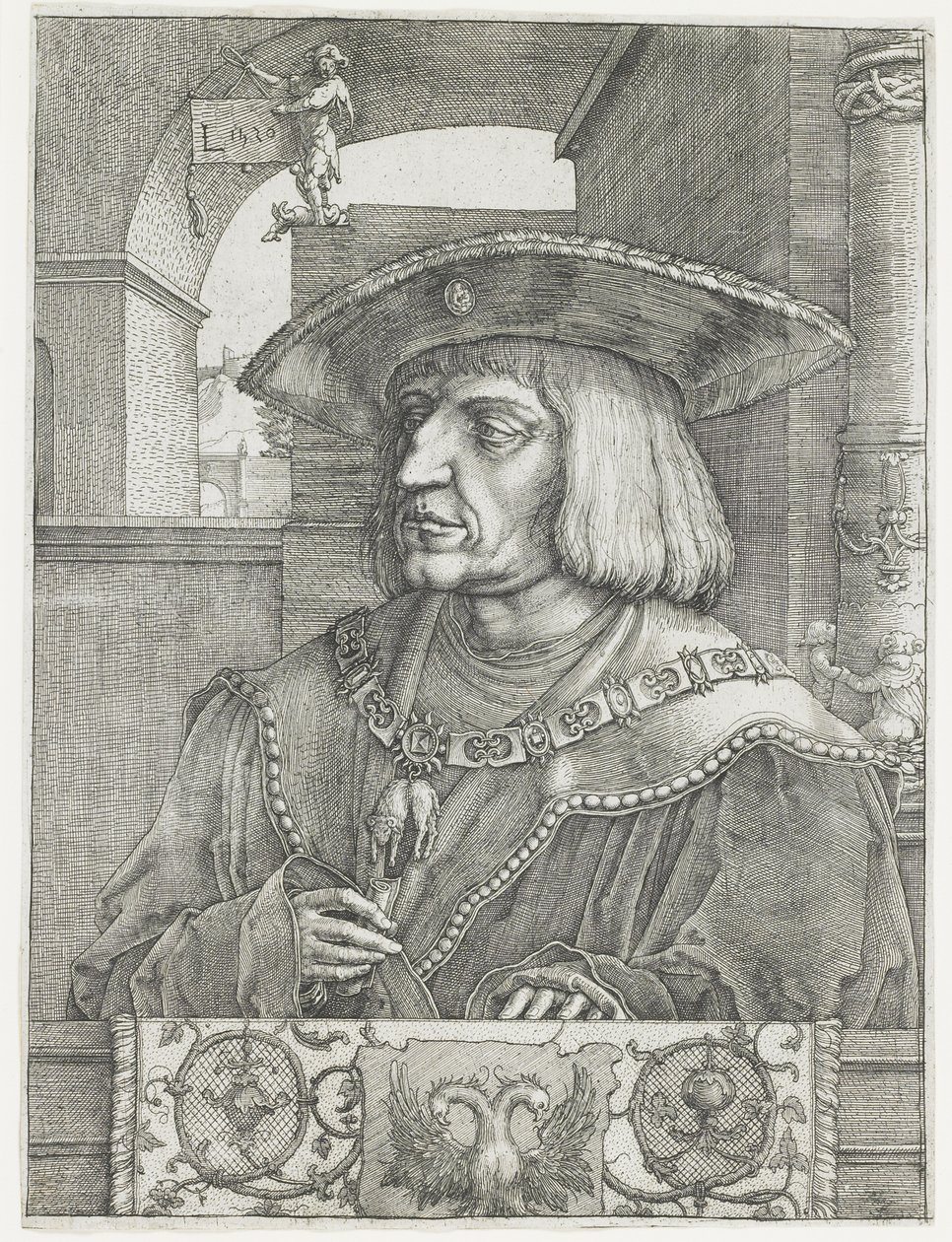Cesarz Maksymilian I, 1520 r. autorstwa Lucas van Leyden