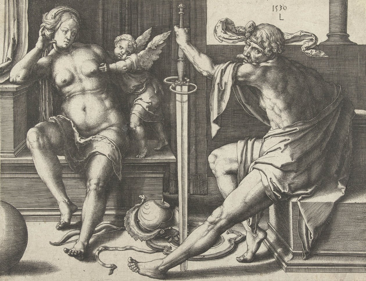 Mars, Wenus i Kupidyn, 1530 autorstwa Lucas van Leyden