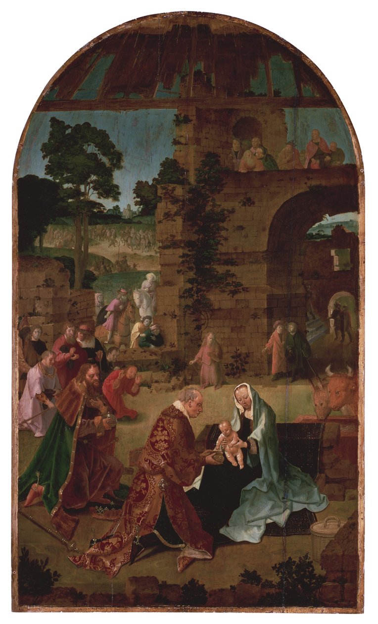 Adoracja Tryptyku Trzech Króli (panel centralny) autorstwa Lucas van Leyden