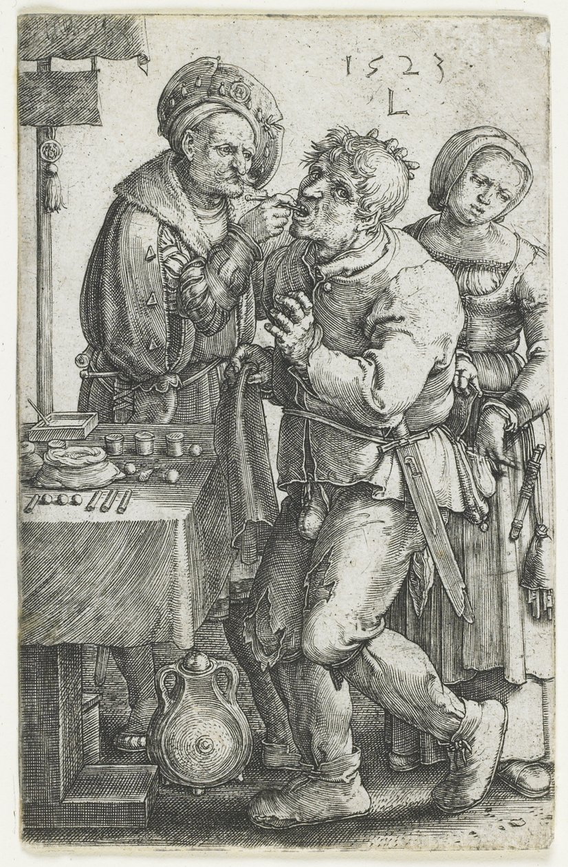 Dentysta, 1523 autorstwa Lucas van Leyden