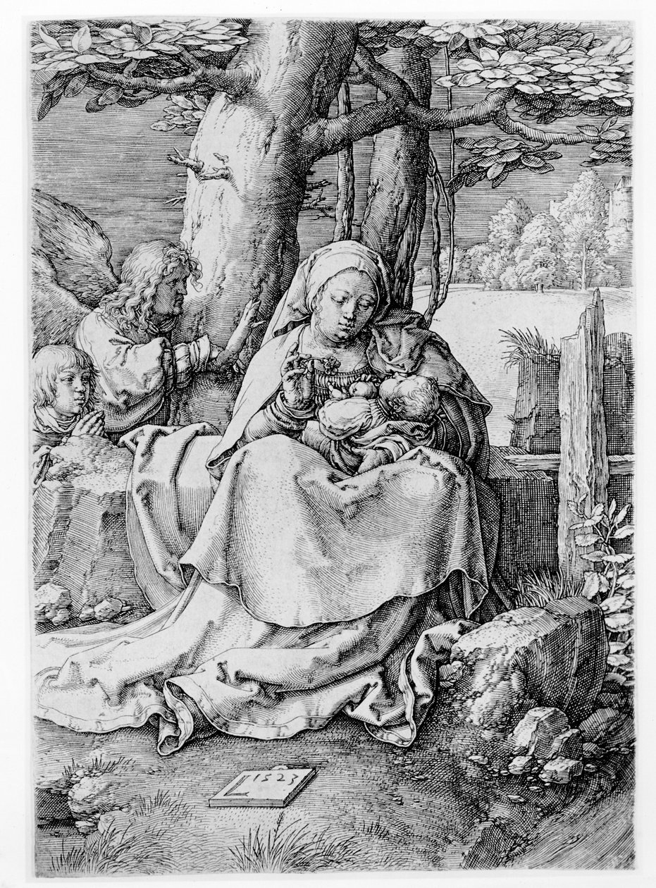 Dziewica z Dzieciątkiem w krajobrazie, 1523 autorstwa Lucas van Leyden