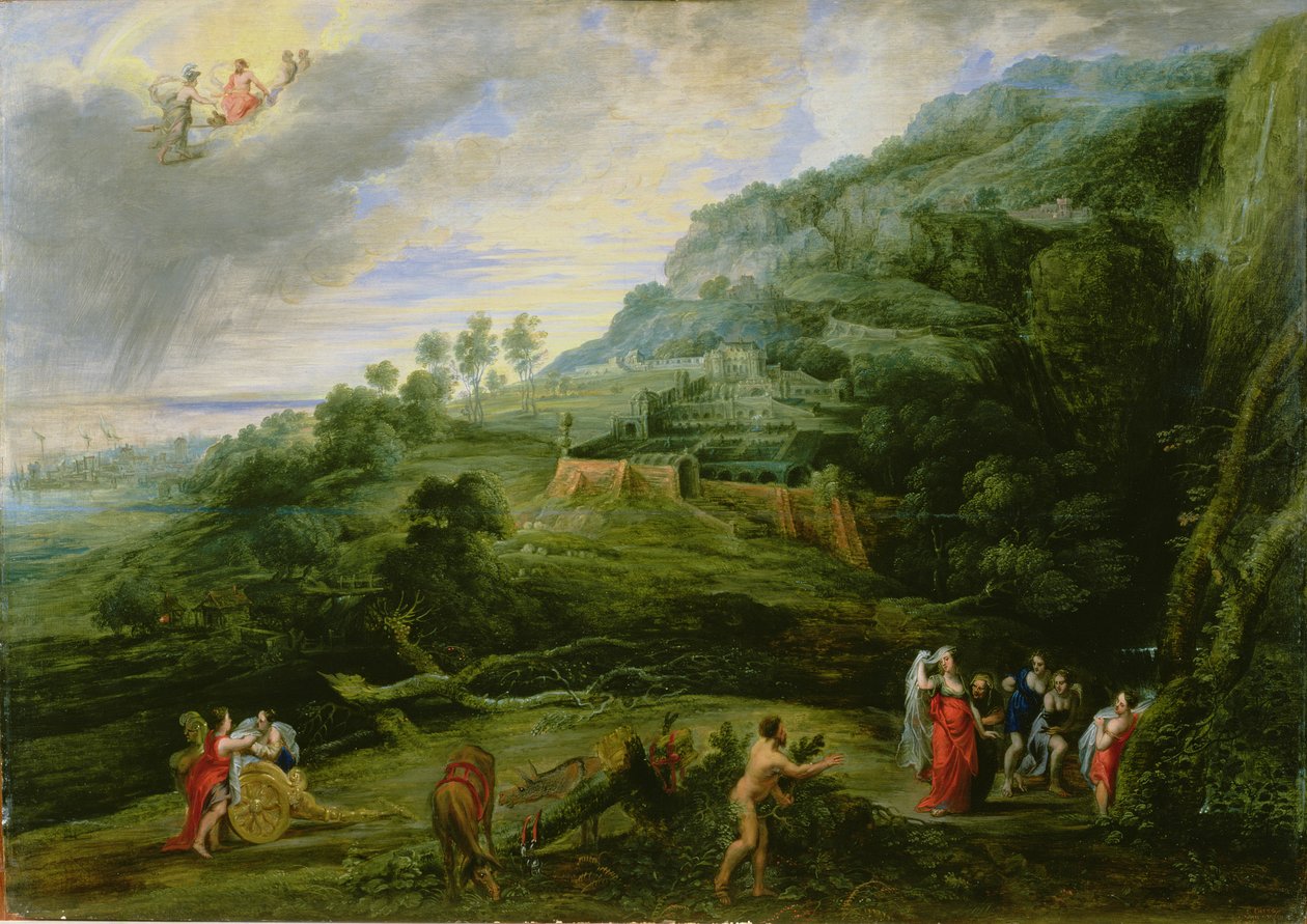 Ulisses i Nausicaa, 1635 (olej na desce dębowej) autorstwa Lucas van Uden
