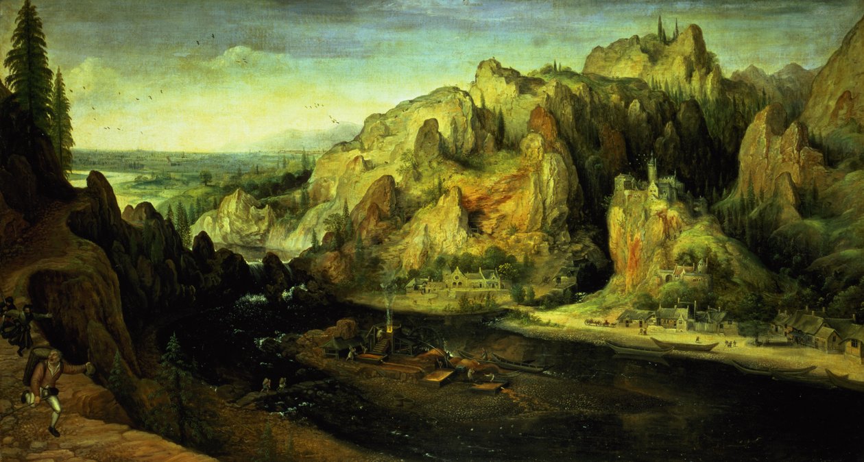 Pejzaż górski z niespodziewanym atakiem, ok.1585 autorstwa Lucas van Valckenborch