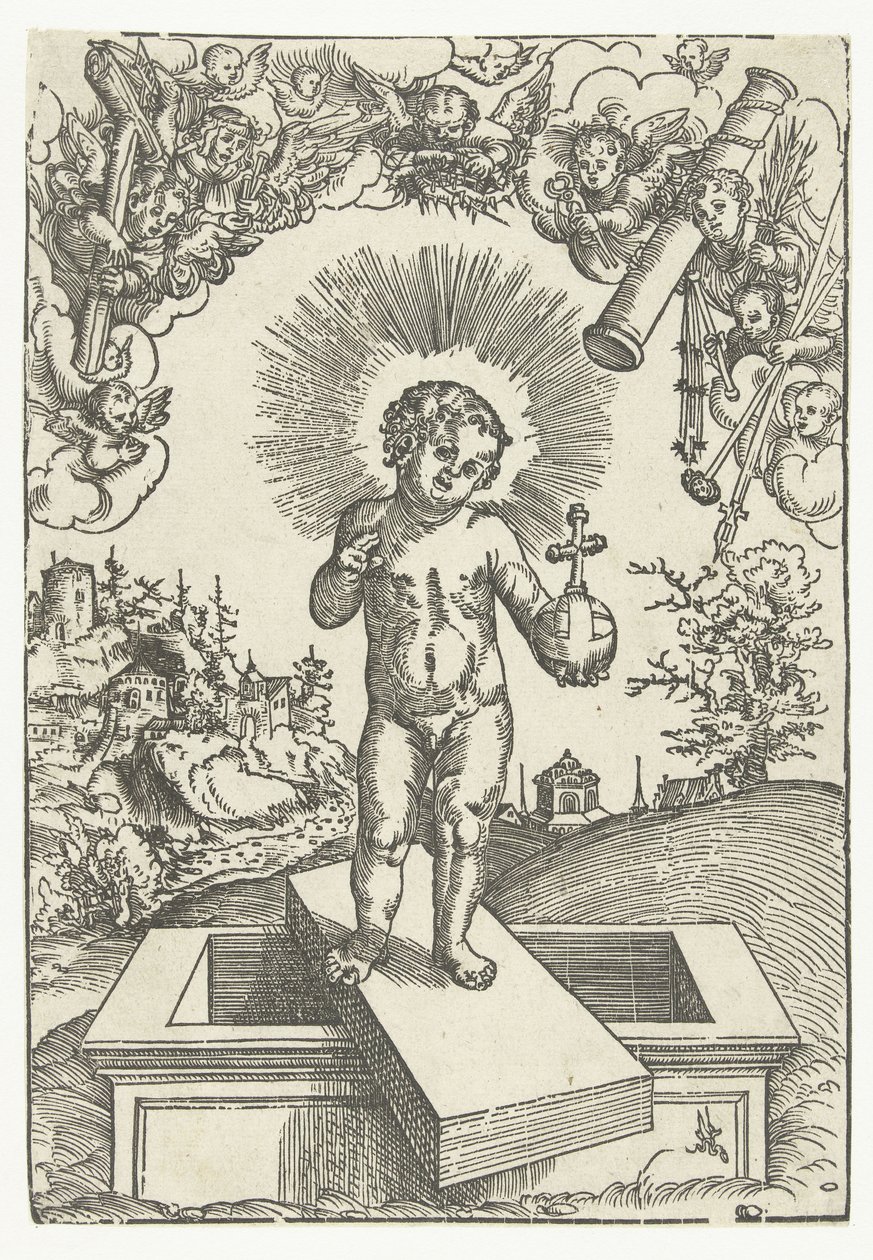 Dzieciątko Chrystus jako Odkupiciel otoczony aniołami z narzędziami męki autorstwa Lucas Cranach