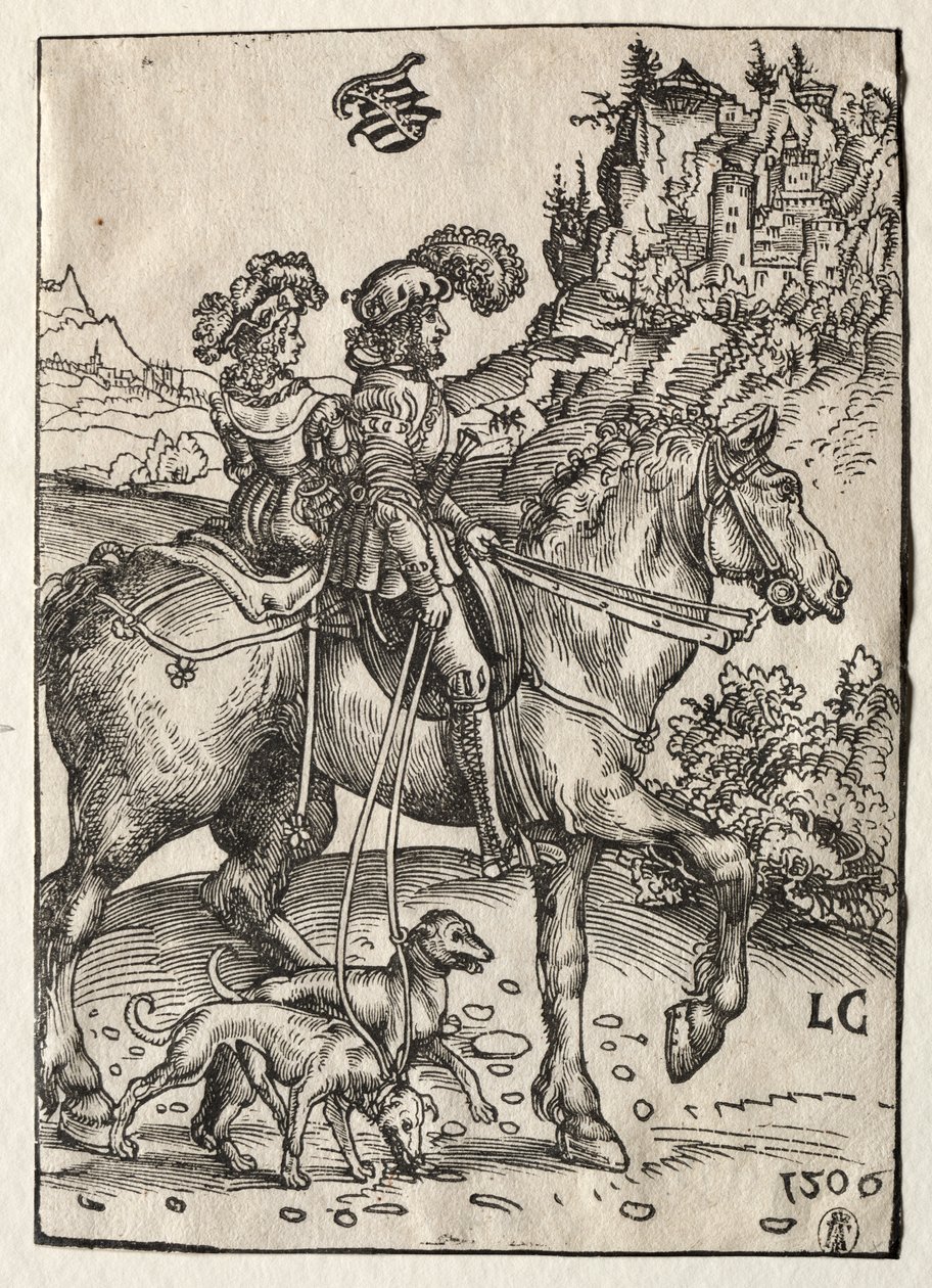 Dżentelmen i dama jadąca do pościgu autorstwa Lucas Cranach