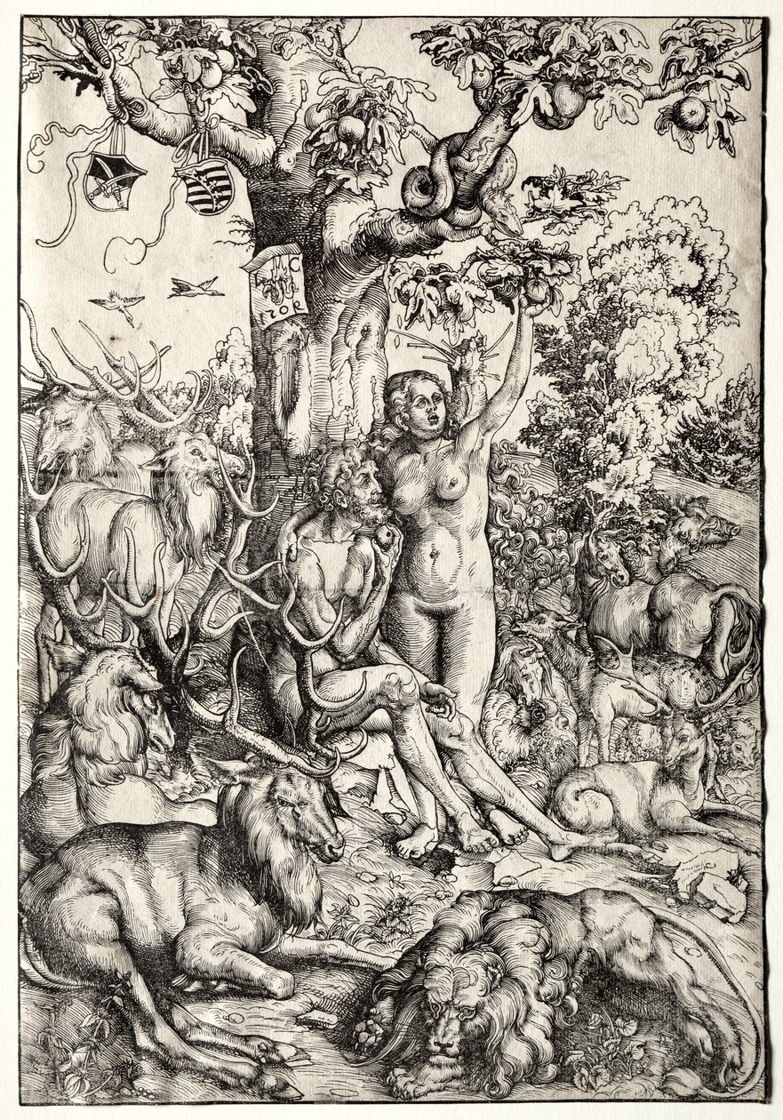 Adam i Ewa w raju autorstwa Lucas Cranach