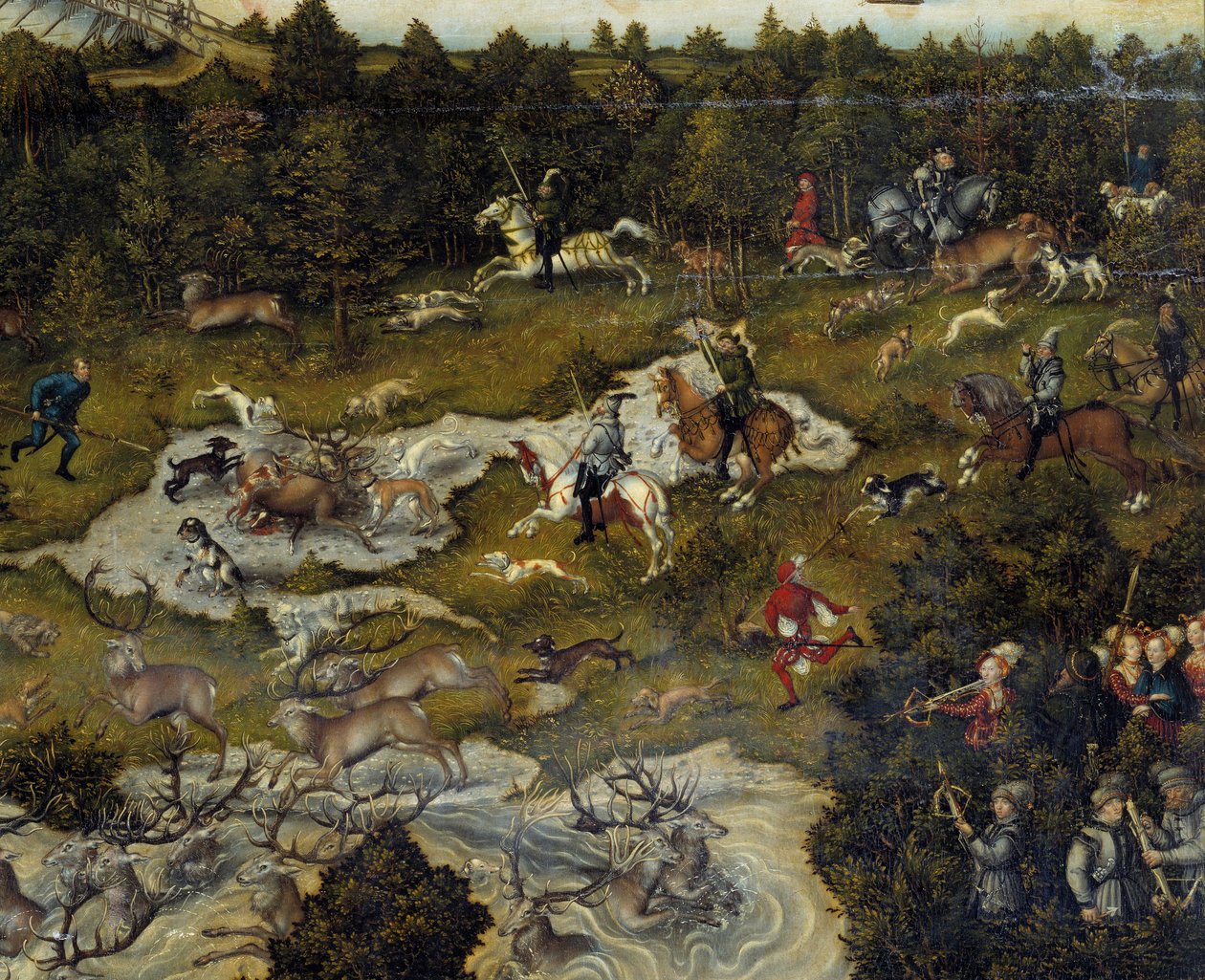 Polowanie na cześć Karola V na zamku Torgau w Niemczech Polowanie na jelenie. Szczegół. Obraz Lucasa Cranacha Starszego autorstwa Lucas Cranach