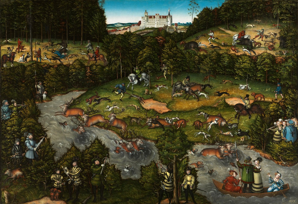 Polowanie w pobliżu zamku Hartenfels, 1540 autorstwa Lucas Cranach