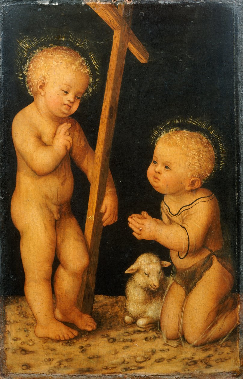 Dzieciątko Jezus błogosławiące niemowlę Św. Jan Chrzciciel autorstwa Lucas Cranach