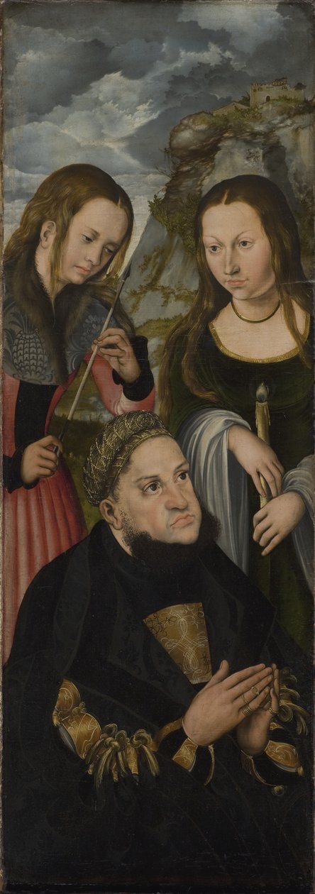 Elektor Saksonii Fryderyk Mądry (1463-1525) ze św. Urszulą (po lewej) i Genevieve (po prawej) autorstwa Lucas Cranach d.Æ.