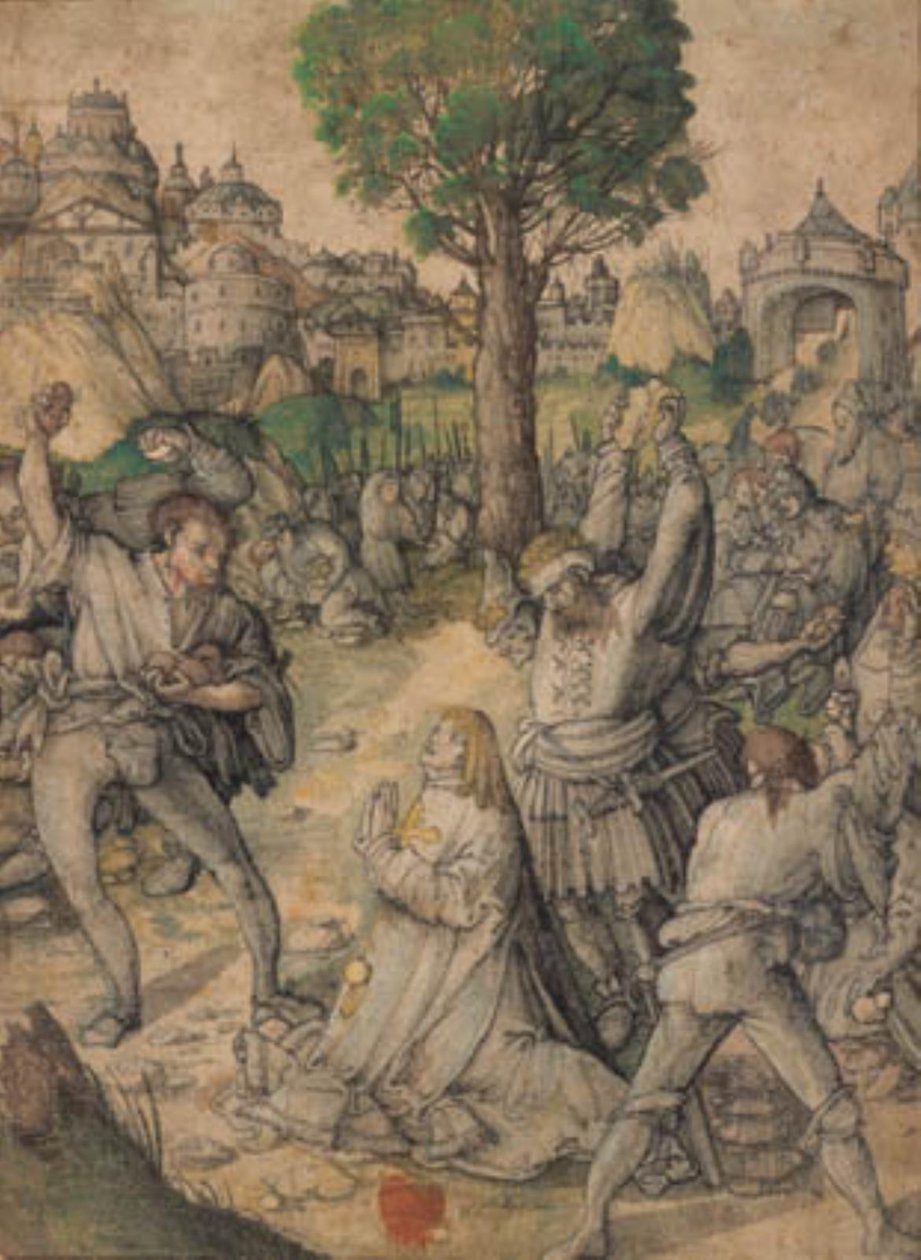 Ukamienowanie św. Szczepana za Złotą Bramą Jerozolimy autorstwa Lucas Cranach d.Æ.