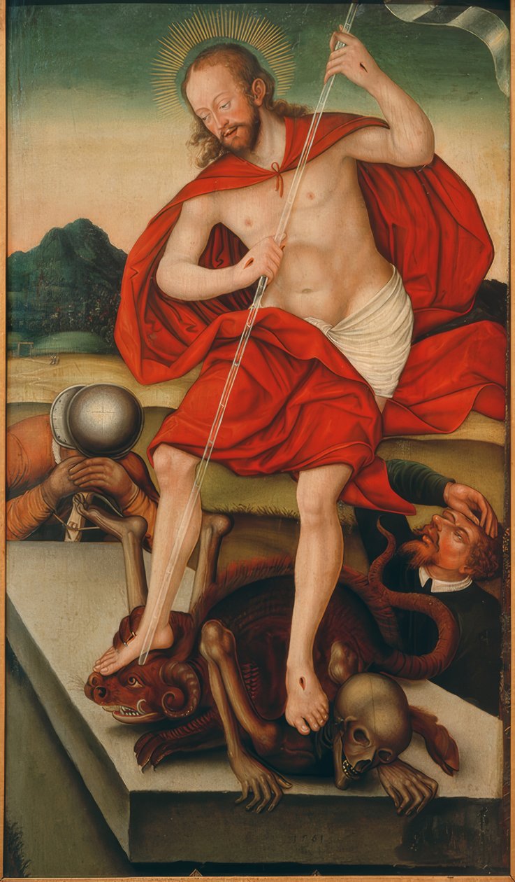 Chrystus jako zwycięzca nad śmiercią i diabłem autorstwa Lucas Cranach der Jüngere