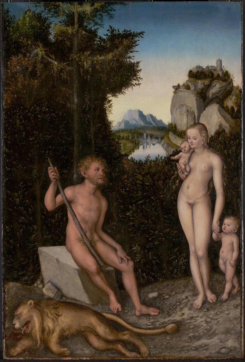 Faun i jego rodzina z zabitym lwem autorstwa Lucas Cranach the Elder