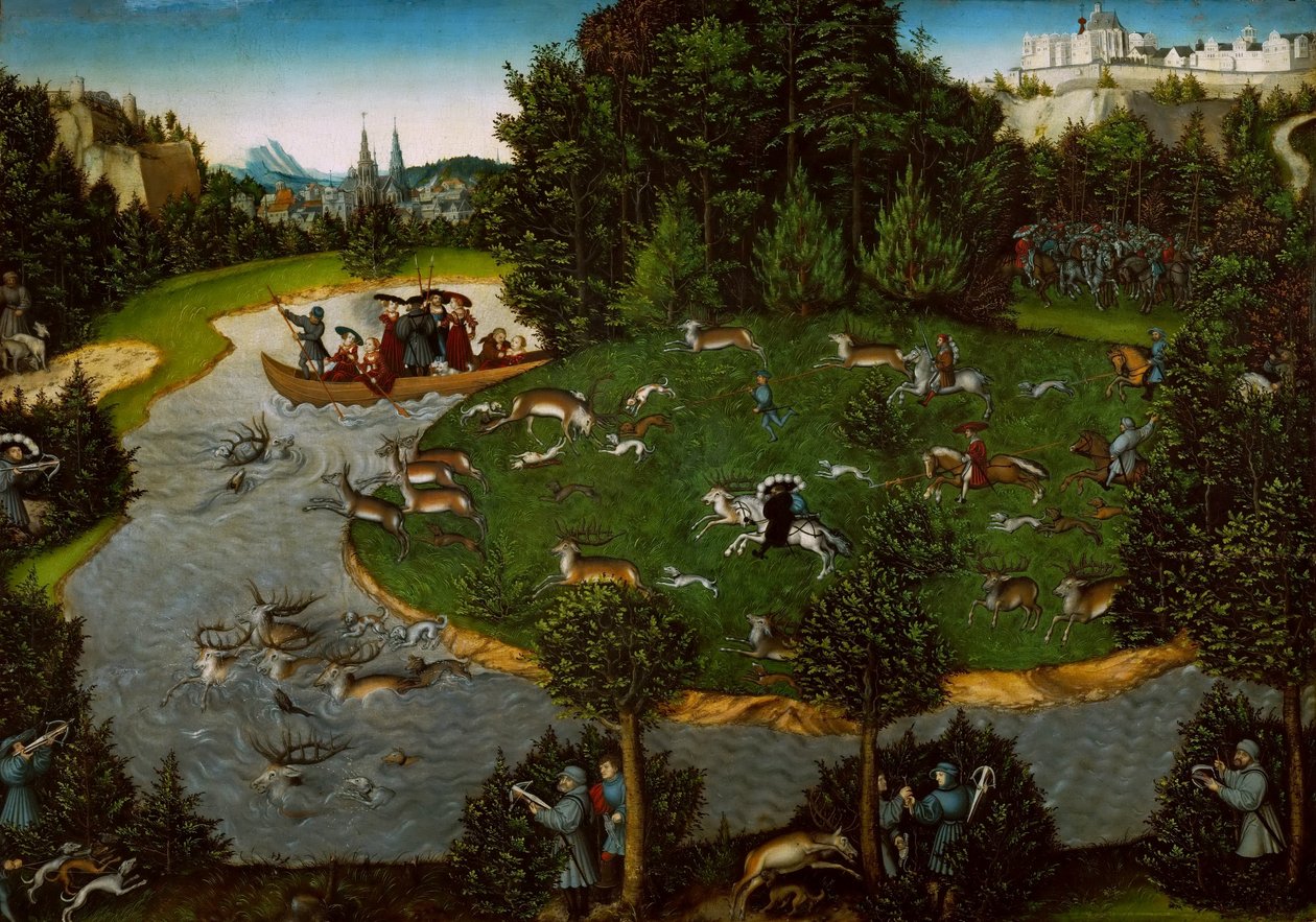 Polowanie na jelenia z elektorem Fryderykiem Mądrym autorstwa Lucas Cranach the Elder