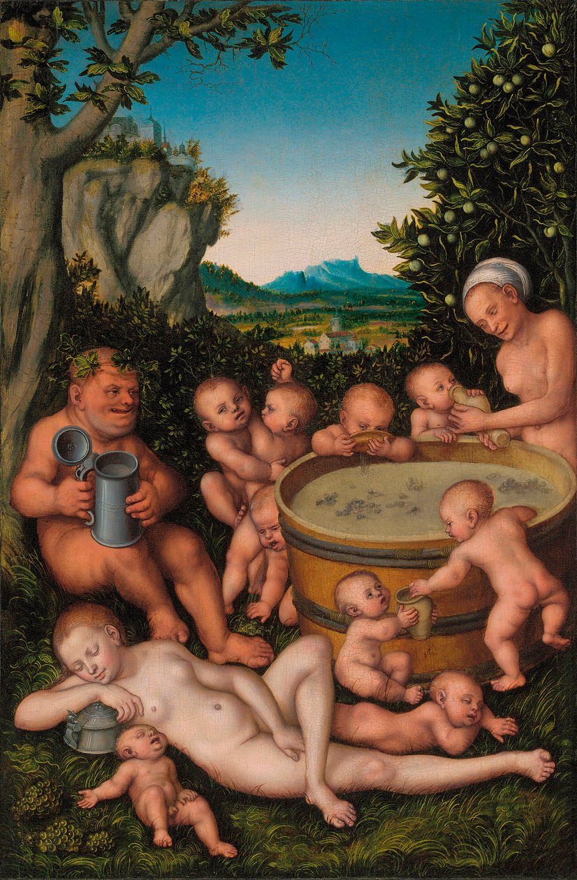 Bachus w kadzi z winem autorstwa Lucas Cranach the Elder