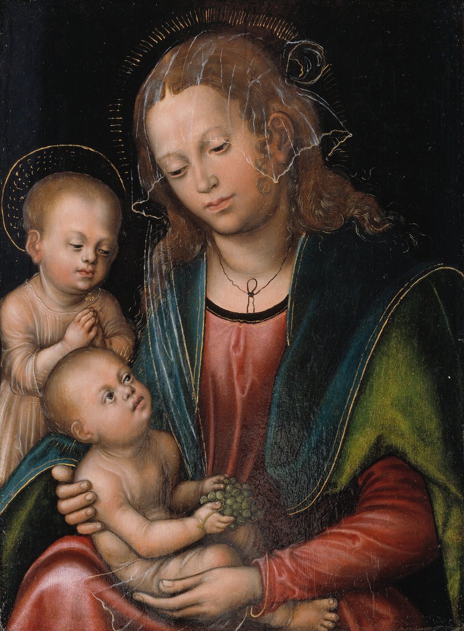 Duński:  Maria med barnet og den lille Johannes Dziewica z Dzieciątkiem adorowana przez niemowlę św. Jana autorstwa Lucas Cranach the Elder