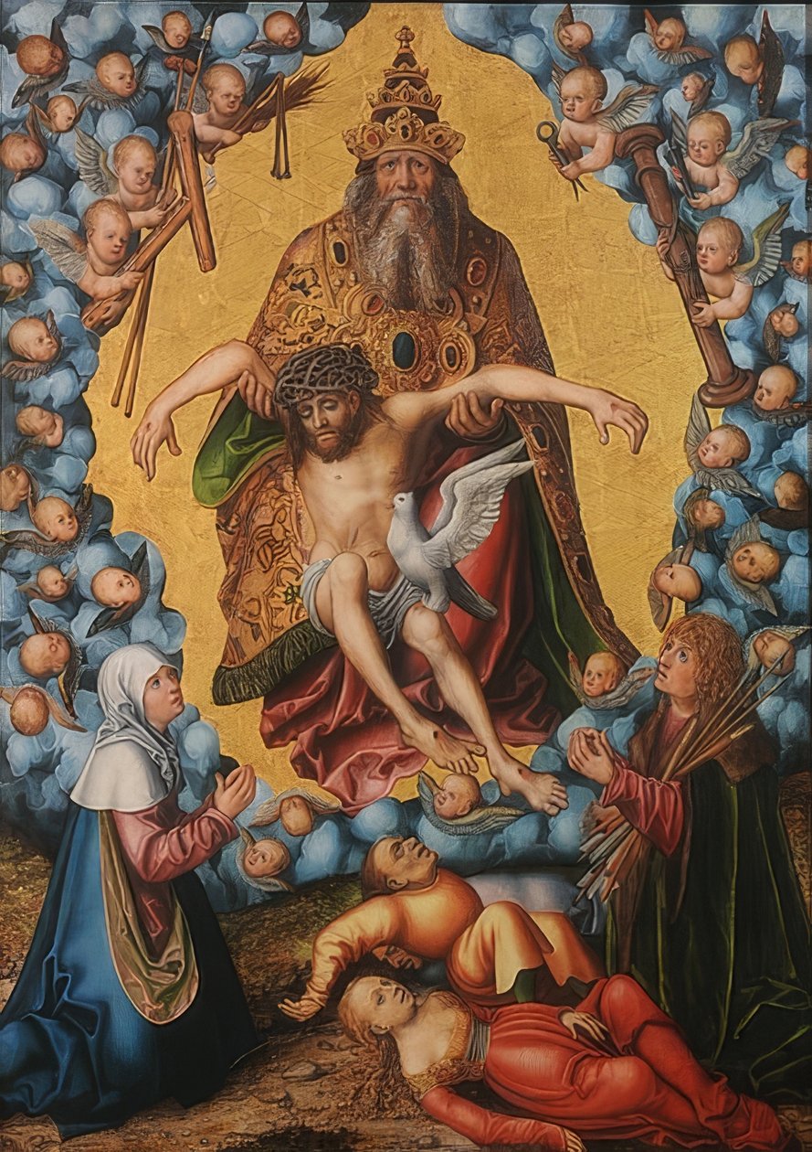 Trójca czczona przez Marię i Sebastiana. Około 1515 autorstwa Lucas Cranach the Elder