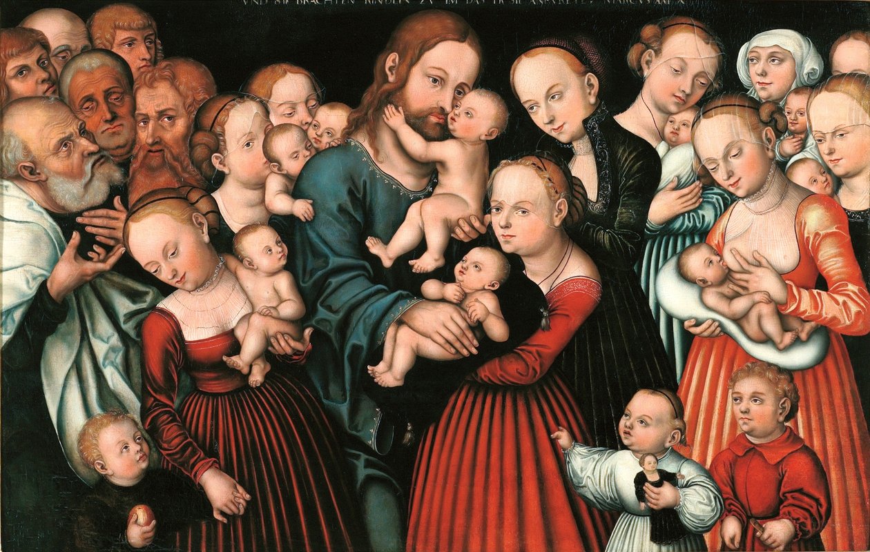 Niemiecki: Christus segnet die Kinder Chrystus błogosławiący dzieci. autorstwa Lucas Cranach the Elder