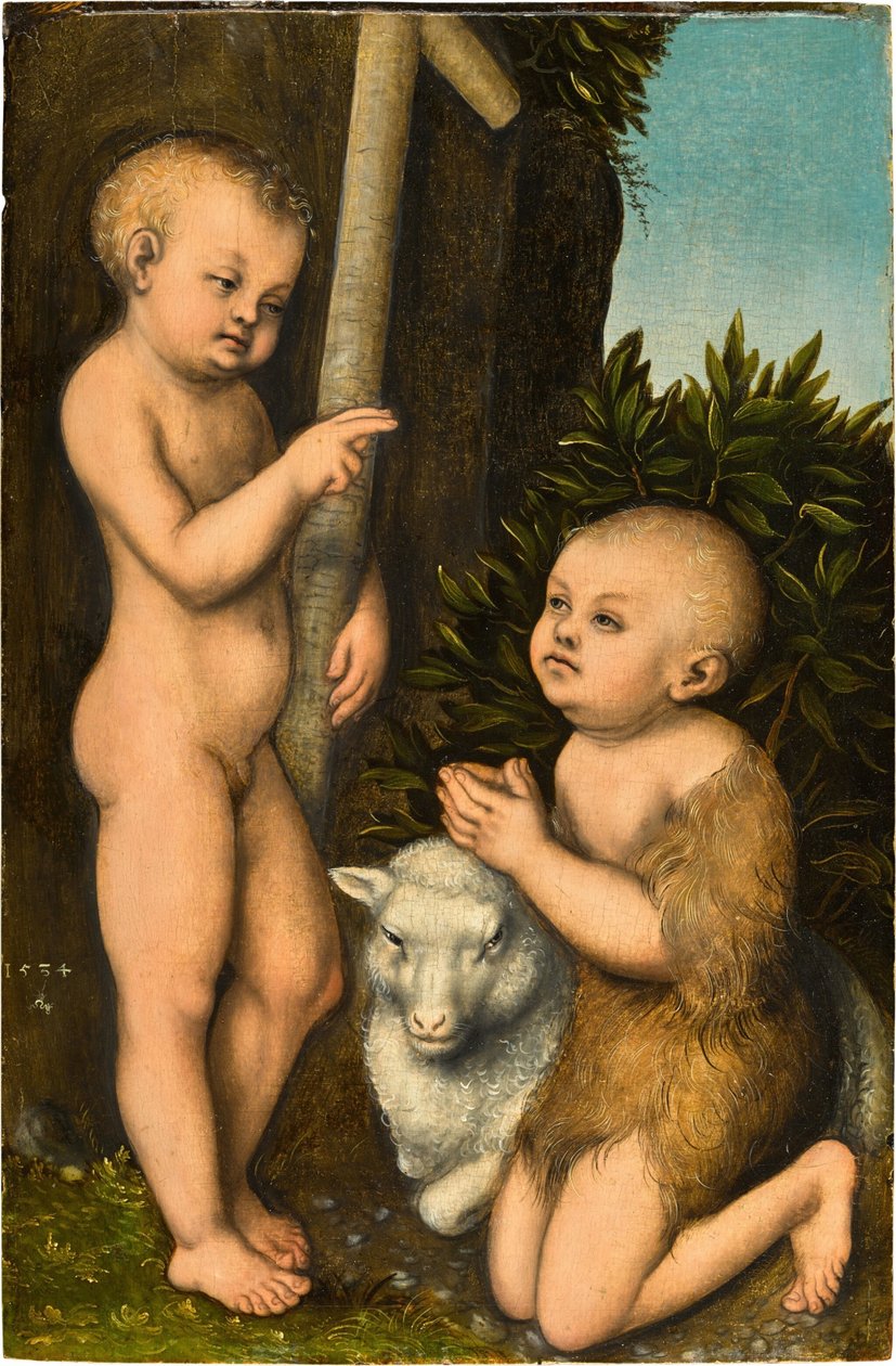 Der Christusknabe und der ihn adoring Johannesknabe / Chrystus i Jan Chrzciciel jako chłopcy Młody Chrystus adorowany przez świętego Jana Chrzciciela autorstwa Lucas Cranach the Elder