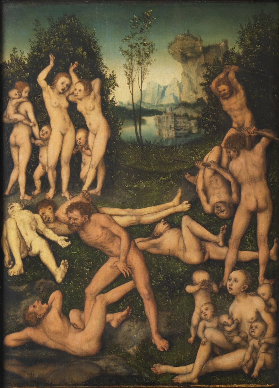 niemiecki: Kampf nackter Männer und ihre klagenden Frauen The Fruits of Jealousy (The Close of the Silver Age) autorstwa Lucas Cranach the Elder