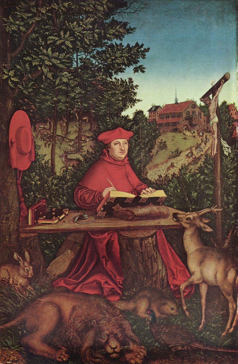 Kardynał Albrecht z Brandenburgii (1490-1545) jako Święty Hieronim Kardynał Albrecht z Brandenburgii (1490-1545) jako św. autorstwa Lucas Cranach the Elder