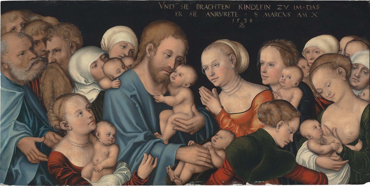 Niemiecki: Lasset die Kindlein zu mir kommen (Christus segnet die Kinder) Suffer the Little Children to Come to Me (Chrystus błogosławi dzieci) autorstwa Lucas Cranach the Elder