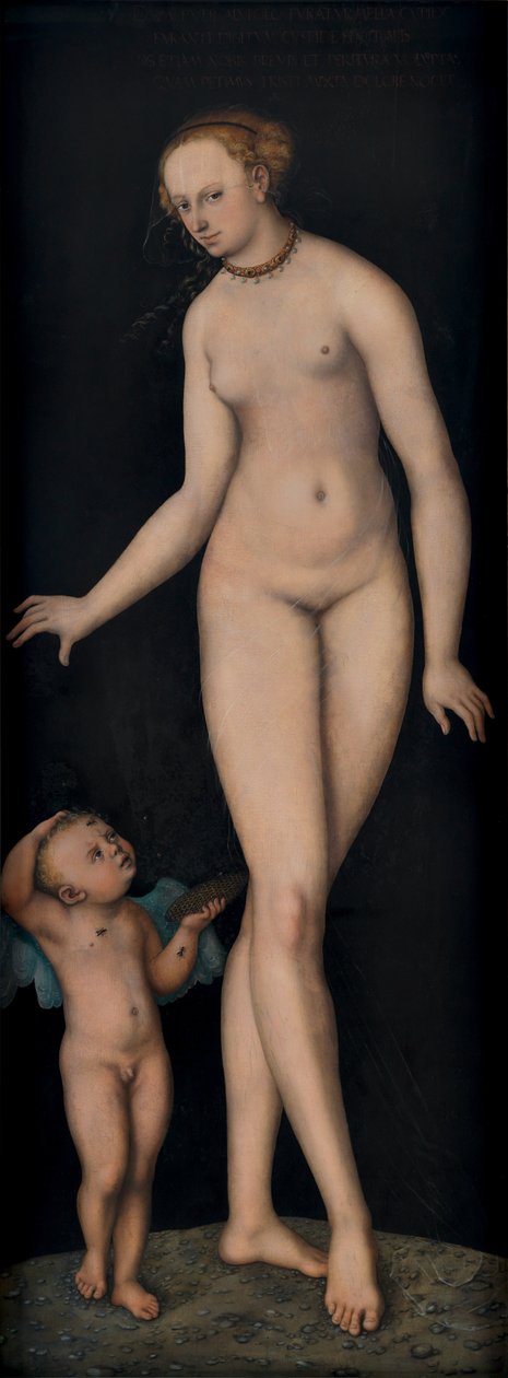 Venus mit Amor als Honigdieb vor schwarzem Grund Wenus z Kupidynem jako złodziejem miodu na czarnym tle autorstwa Lucas Cranach the Elder