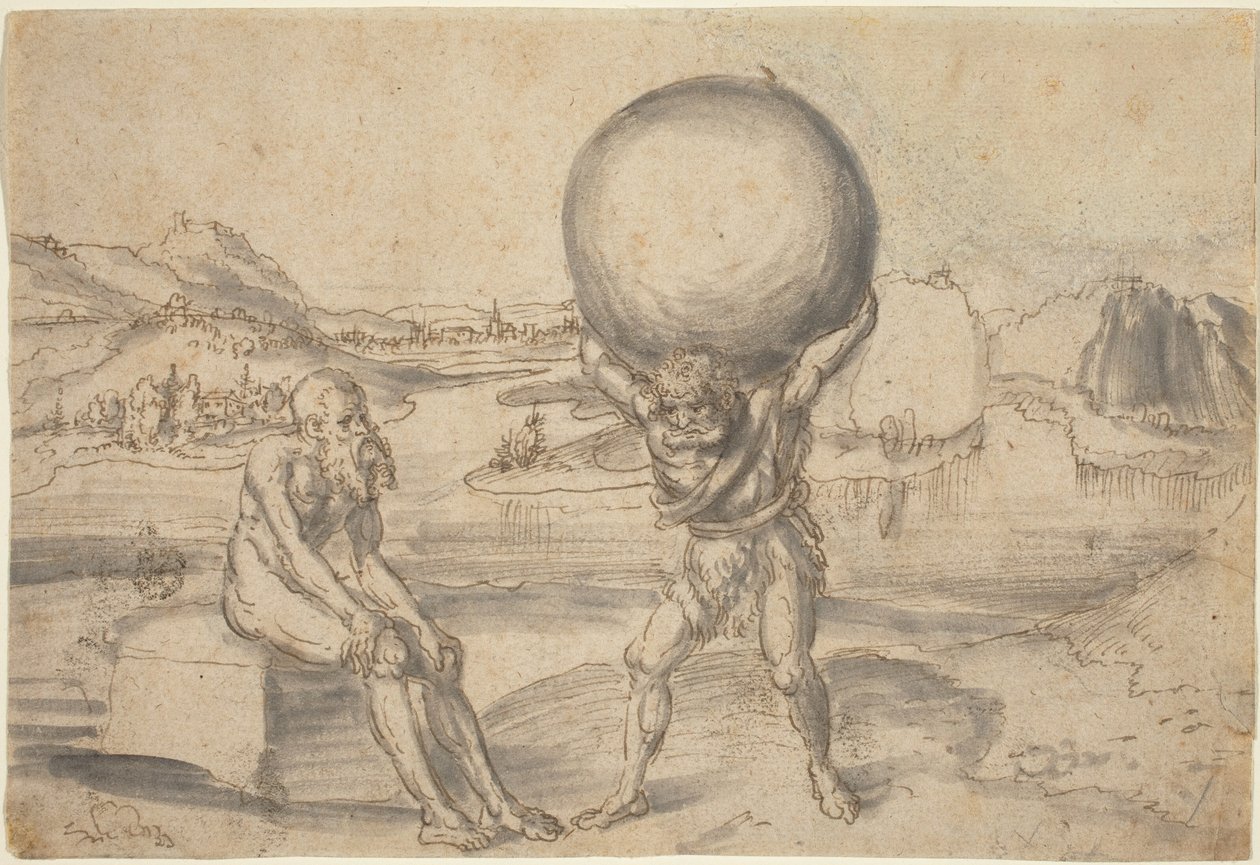 Herkules odciążający Atlas świata autorstwa Lucas Cranach the Elder