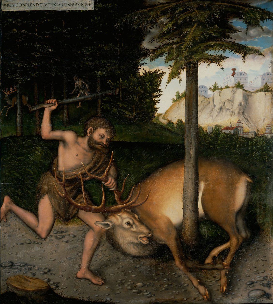 Herkules chwytający łapę cerynejską z prac Herkulesa autorstwa Lucas Cranach the Elder