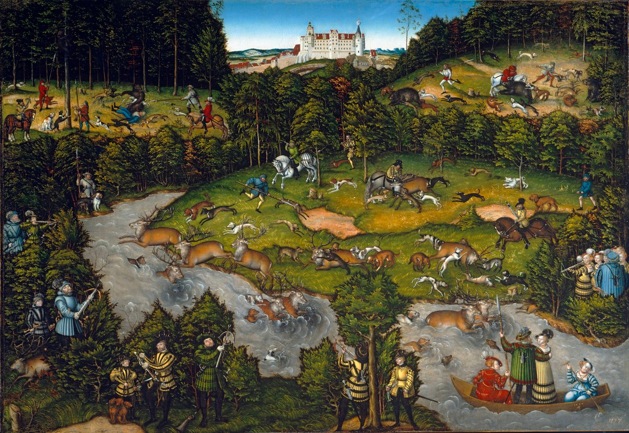 Polowanie na dworze w pobliżu zamku Hartenfels (Torgau w Saksonii) autorstwa Lucas Cranach the Elder