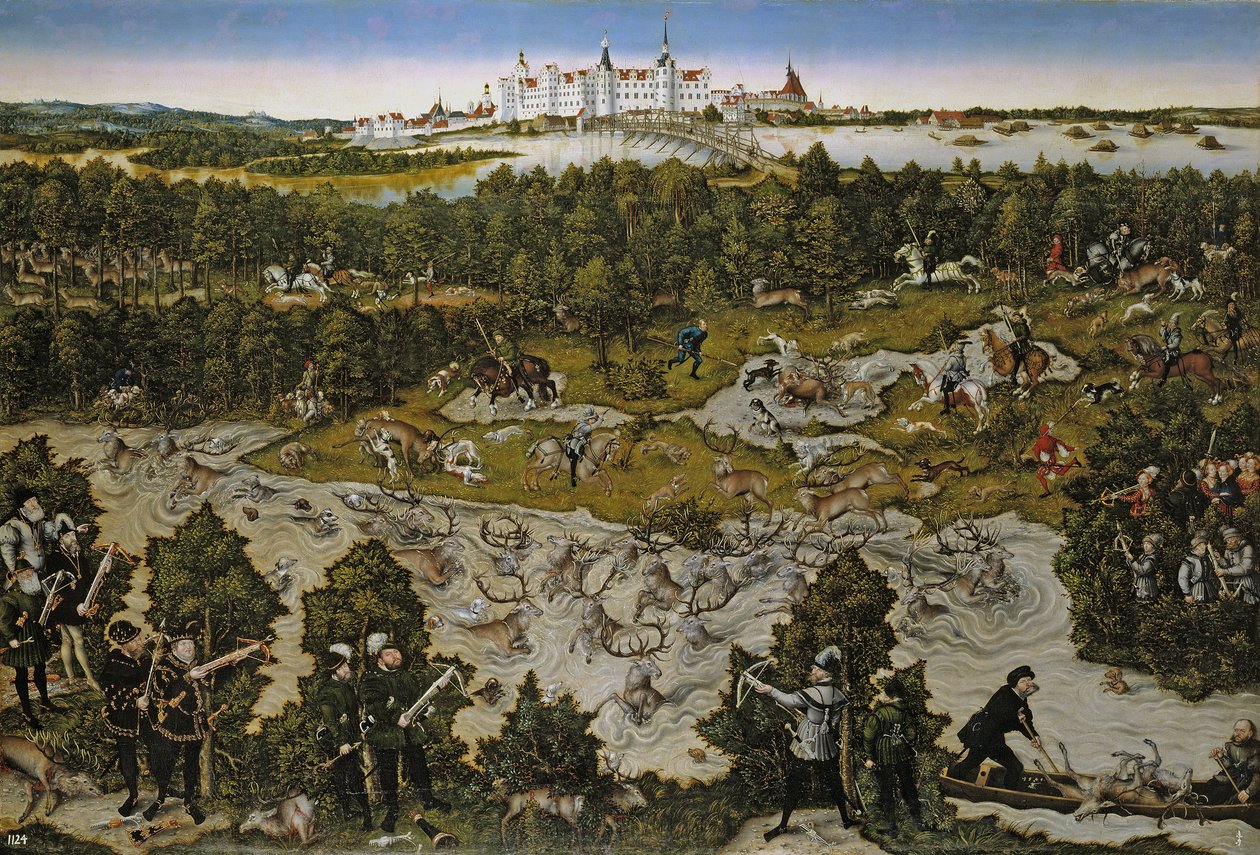 Polowanie na cześć cesarza Ferdynanda I na zamku Torgau autorstwa Lucas Cranach the Elder