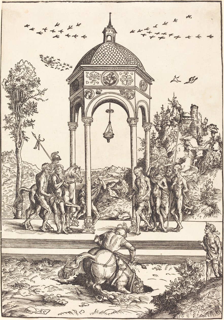 Marcus Curtius pogrążający się w przepaści autorstwa Lucas Cranach the Elder